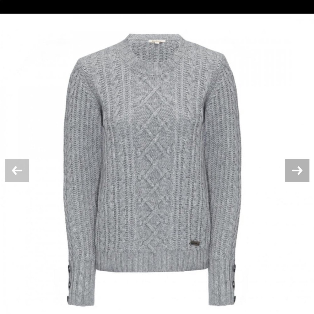 Barbour 100% Wool Thick Cable Knit Grey Crew Neck Sweater